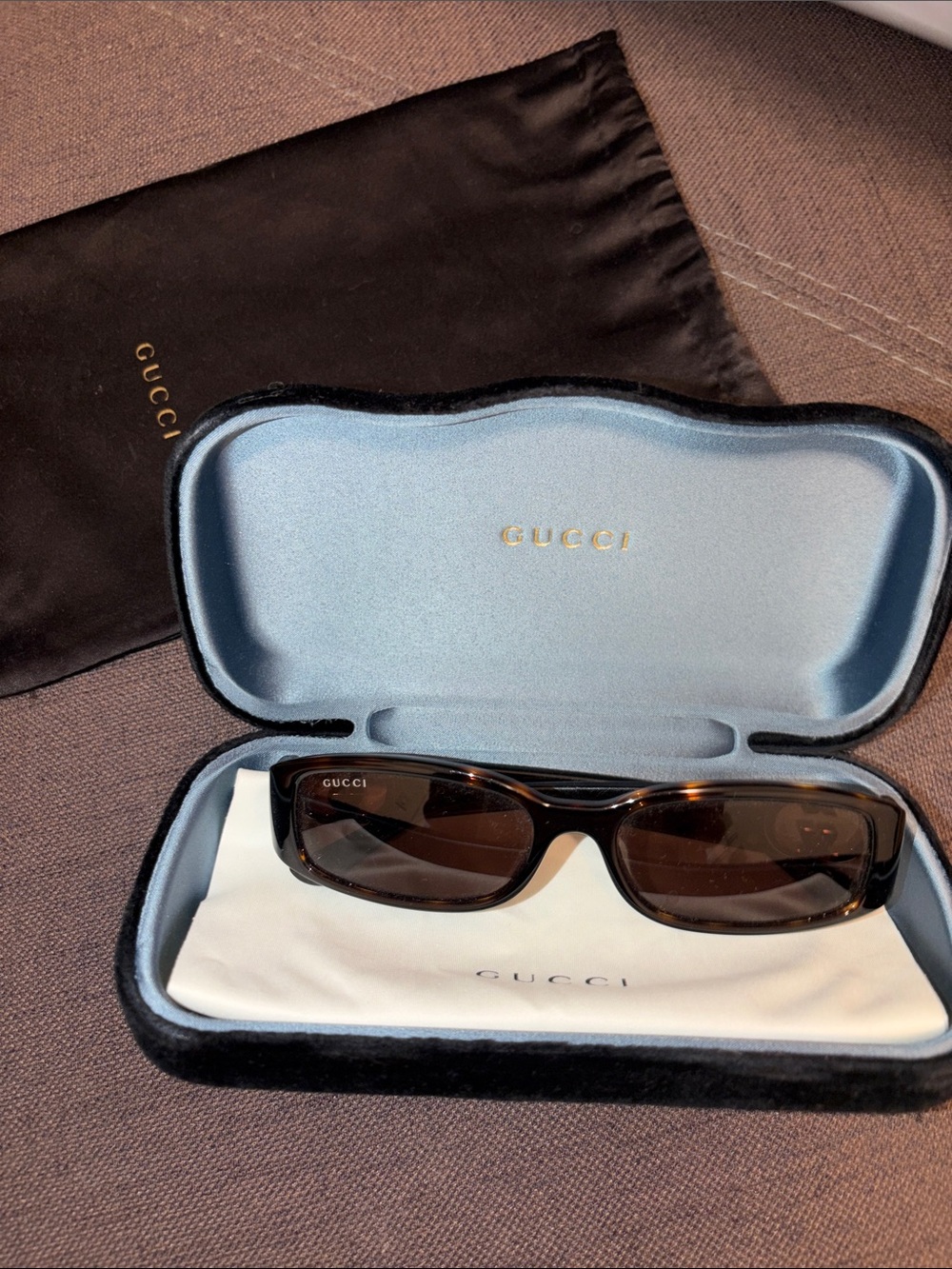 Gucci Tortoiseshell Rectangular Sunglasses with Brown Lenses